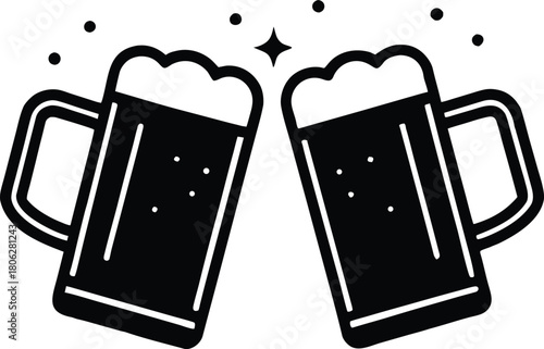 Clinking Beer Mugs Cheers Icon – Toasting Beer Glasses Illustration