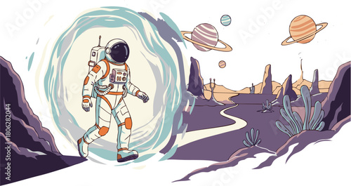 Astronaut's Journey Through a Portal to an Alien World Exploration, Discovery, and Adventure