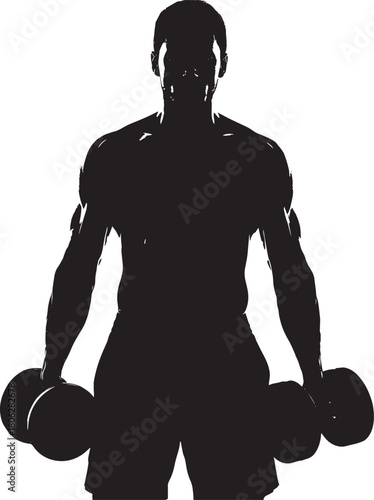 Silhouette of a muscular man lifting dumbbells illustration for fitness and exercise concepts isolated on white backgroun