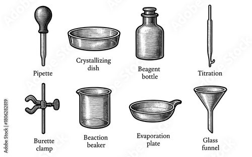 Hand-drawn laboratory equipment sketch with labels and vintage style