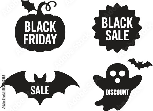 Black Friday Sale badges, Halloween tags, retro vintage sale stickers, special offers, discount, sale banner design. Vector illustration