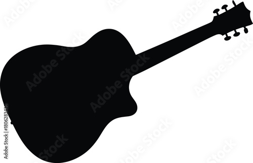 Acoustic Guitar Silhouette Icon – Black Musical Instrument Vector