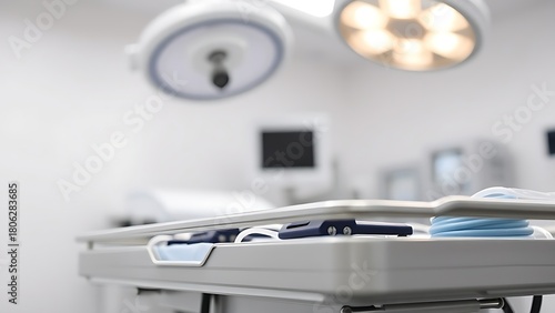 A sterile medical environment with surgical tools, highlighting precision and cleanliness in healthcare.