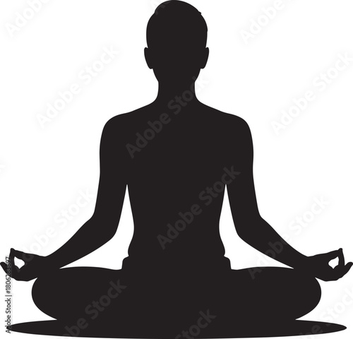 Silhouette of a person in lotus position illustration for meditation and yoga practices isolated on white background