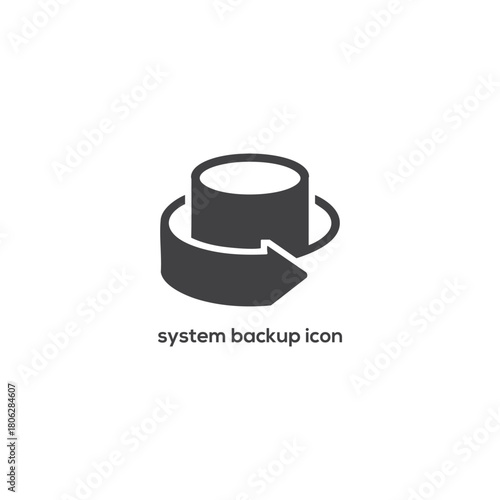 System backup vector icon with server drive and upload arrow representing data recovery, cloud storage protection and digital security concepts.

