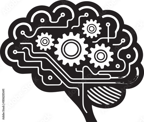 Brain with gears and circuits a illustration symbolizing artificial intelligence machine learning and innovative technolo