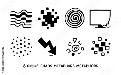 Set of chaos metaphor icons in minimalist style for digital concepts