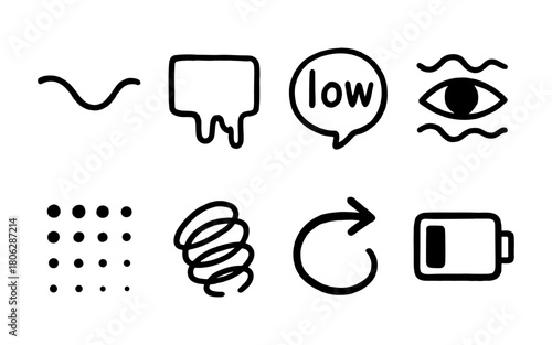 Simple black hand drawn icon set with mime design for digital use