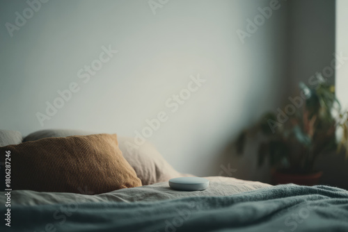 cozy bed adorned with soft textiles and warm lighting perfect for monitoring realtime sleep rhythms