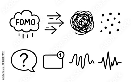 Minimalist doodle icons representing modern communication and technology concepts