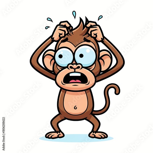 Cartoon monkey freaking out and pulling his hair in exaggerated frustration - perfect for expressing stress, anxiety, or feeling overwhelmed in a humorous way
