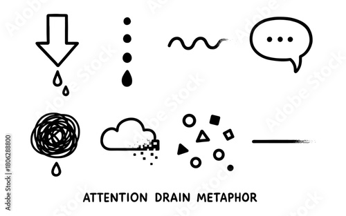 Abstract symbols representing attention drain concept in hand-drawn style