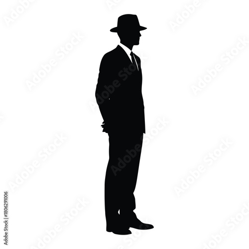 Elegant male silhouette wearing a suit and fedora