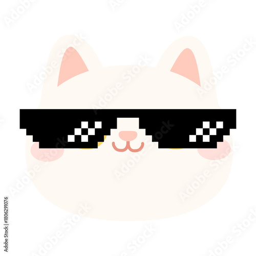 Cartoon Cat with Pixel Glasses
