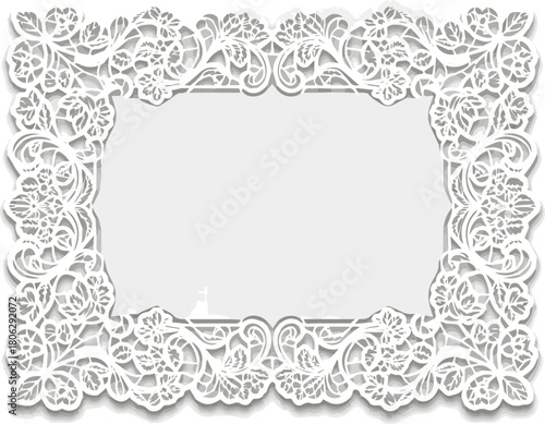 Create a White place mat with ornate lace border vector art with white background.