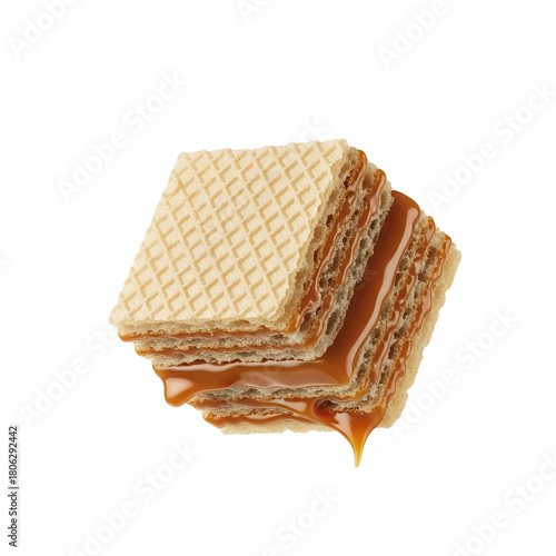 Irresistible indulgence: Close-up of layered wafer with luscious caramel filling on pristine backdrop