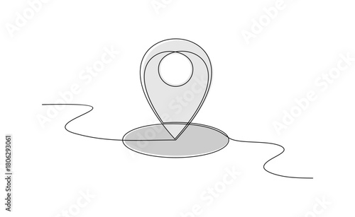Continuous Line Drawing of a Location Pin with Path. Geo tagging hand drawn. 