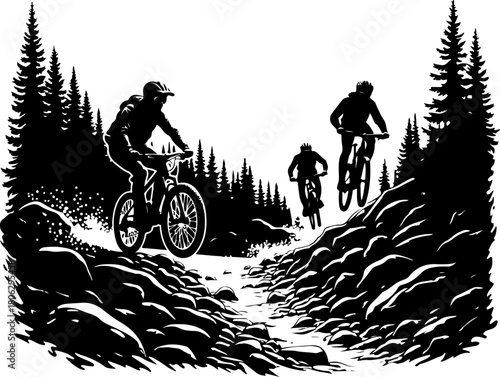 Mountain Bikers on a Forest Trail