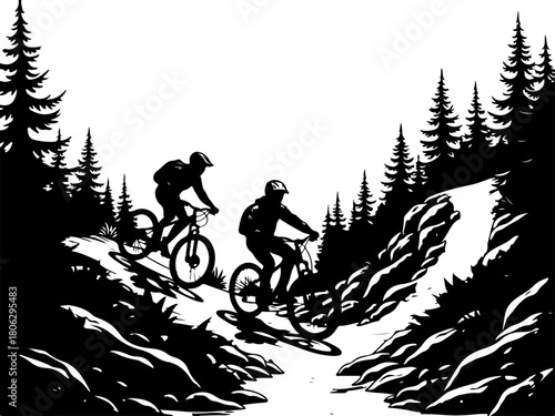 Mountain Bikers on a Forest Trail