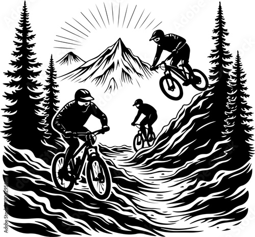 Mountain Bikers on a Forest Trail