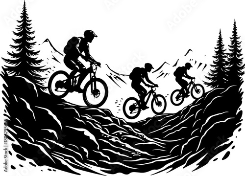 Mountain Bikers on a Forest Trail