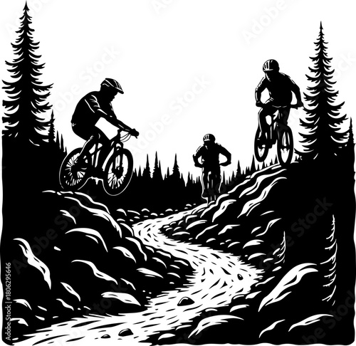 Mountain Bikers on a Forest Trail