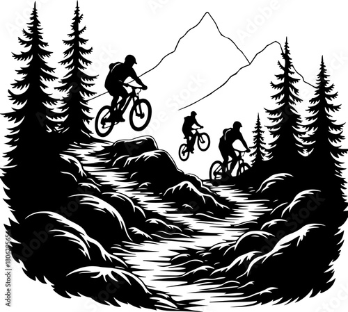 Mountain Bikers on a Forest Trail
