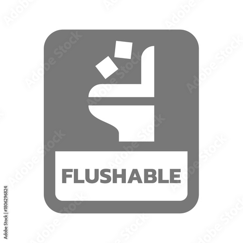 Flushable wc paper vector sign. Safe to flush in toilet label icon.