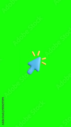Animated 3D blue mouse cursor with clicking effect on a green screen background.
