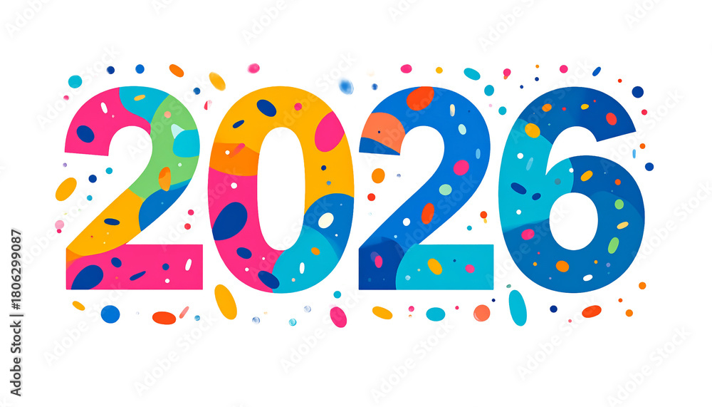 Fototapeta premium Vibrant Abstract 2026 New Year Numbers Design with Colorful Confetti