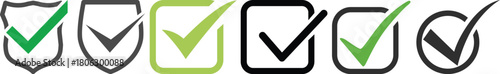 A bold black green  checkmark symbol is prominently displayed inside a rounded square outline against a clean white background
