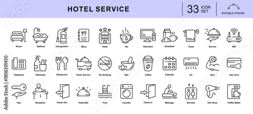 Hotel service icon set with editable stroke