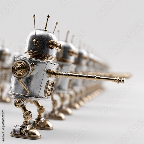 Robot platoon securing financial database, defense stance,