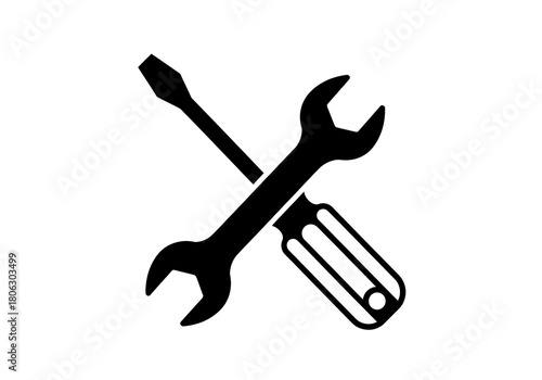 Crossed wrench and screwdriver PNG isolated on transparent background, repair tools for maintenance and construction