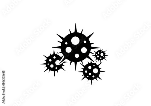 Black virus cells isolated PNG on transparent background, disease pathogen germs and infection microbes for medical design