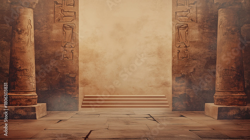 Background of wall with columns and empty space in Ancient Egypt style. Concept background graphic design artwork. 