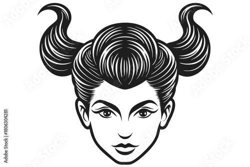 Stylized woman portrait with elegant updo and bold eyeliner