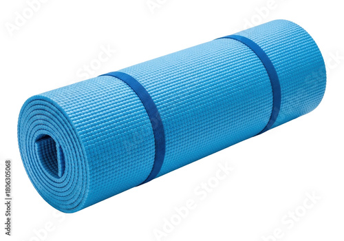 Foto Rolled up blue yoga mat PNG isolated on transparent background, fitness equipmen