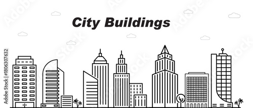 New York City skyline vector illustration featuring an urban cityscape silhouette with iconic downtown skyscrapers and travel landmarks