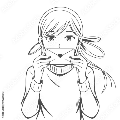 a girl holding a letter with a heart on it