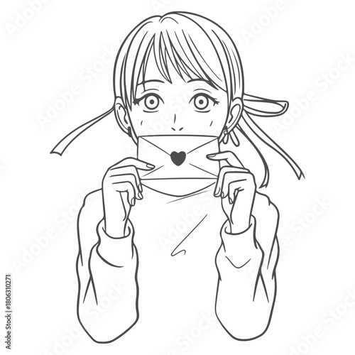 a girl holding a letter with a heart on it