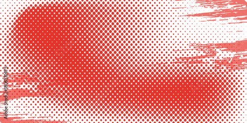 Red polka dots pattern. Dotted gradient halftone background. Red fading comic pop art overlay backdrop. Horizontal templates using halftone dots pattern. Halftone dots background. Vector illustration