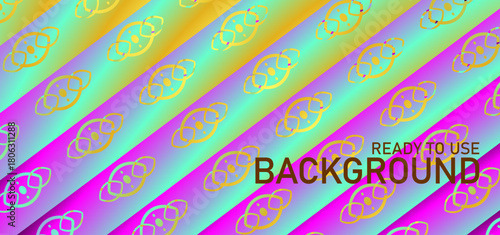 Bright, retro diagonal stripes with gold cosmic patterns creating a colorful, dynamic, and ready-to-use background