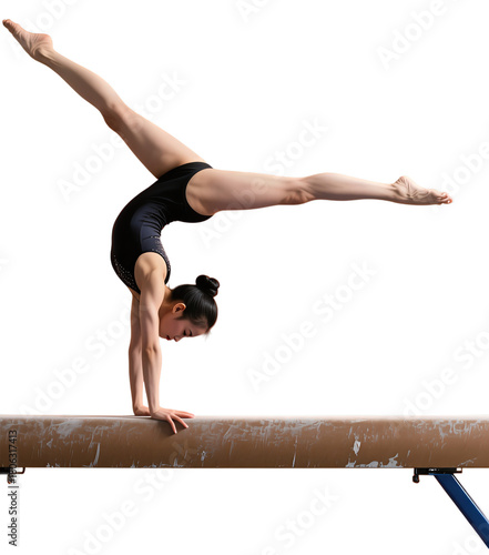 Female Gymnast Performing Balance Beam Routine