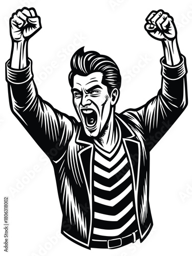 Retro Rocker Man Cheering Vector Illustration