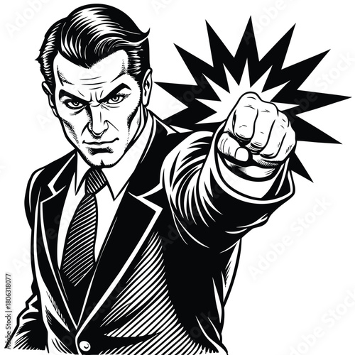 Retro Businessman Punching Forward Vector Illustration