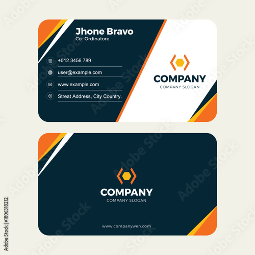 Dual- Sided Business Card with Orange and Dark Blue Design dual-sided white