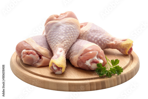 raw chicken drumsticks on wooden cutting board