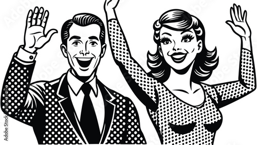 Vintage Man and Woman Greeting (Pop Art Style)