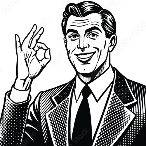 Retro Man Giving OK Sign Vector Illustration